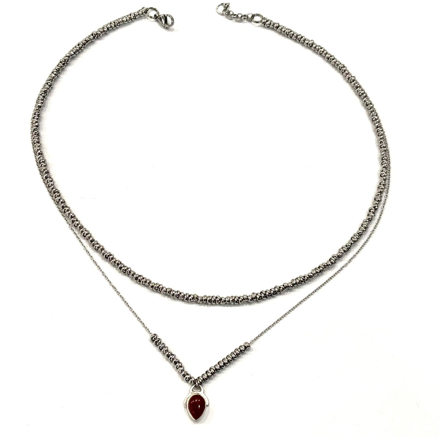 COLLANA DELICIOUS ACCIAIO - CIONDOLO CORNIOLA ARGENTO 925