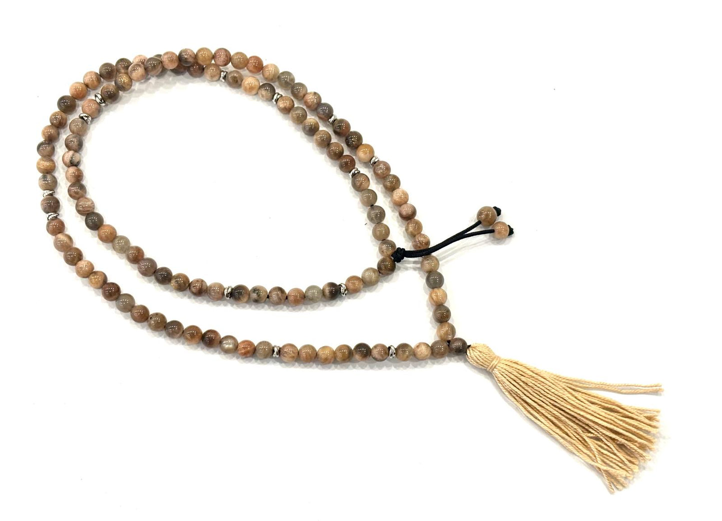 COLLANA MALA TIBETANO - PIETRA DEL SOLE NATURALE MARRONE 6MM