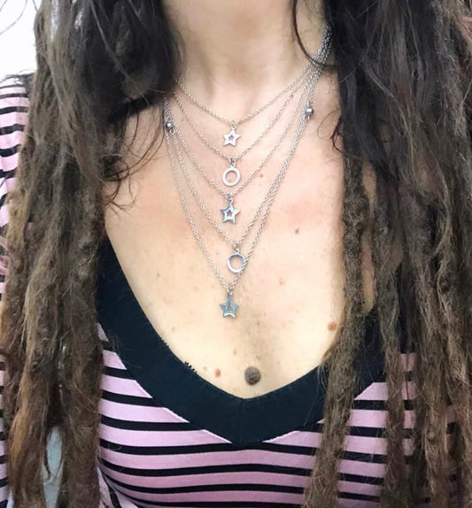 COLLANA MULTISTRATO ACCIAIO - STELLA ACCIAIO - CERCHIO ARGENTO