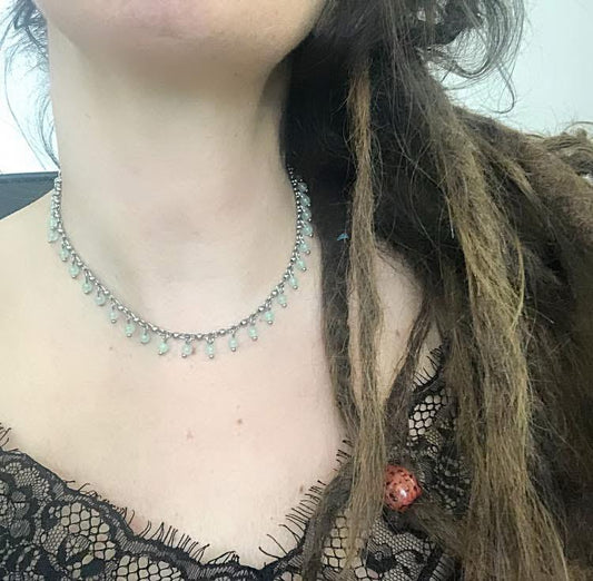 COLLANA WATERFALL ACCIAIO - AVVENTURINA VERDE