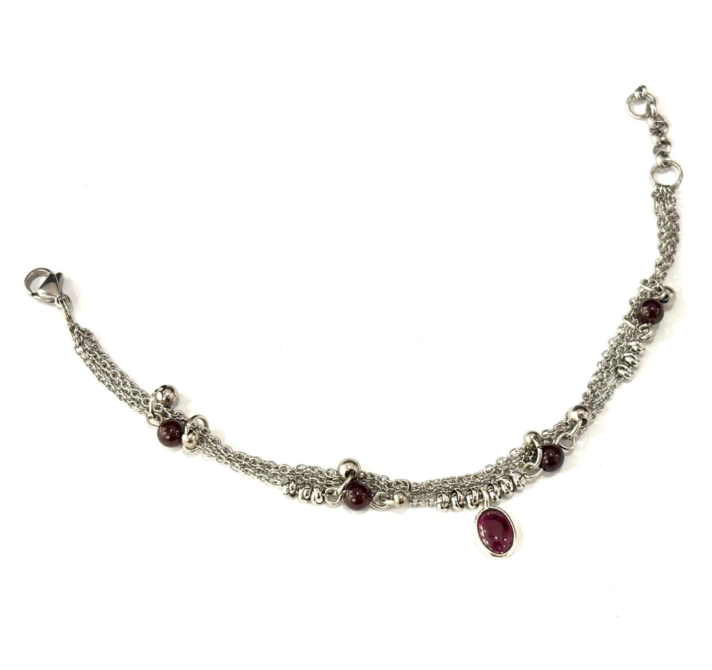 BRACCIALE MULTIFILO ACCIAIO - PIETRE NATURALI - CIONDOLO PIETRA NATURALE ARGENTO 925