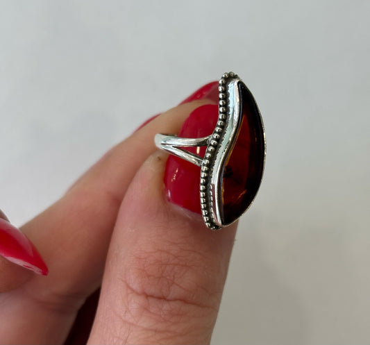 ANELLO AMBRA DECORATO - ARGENTO 925