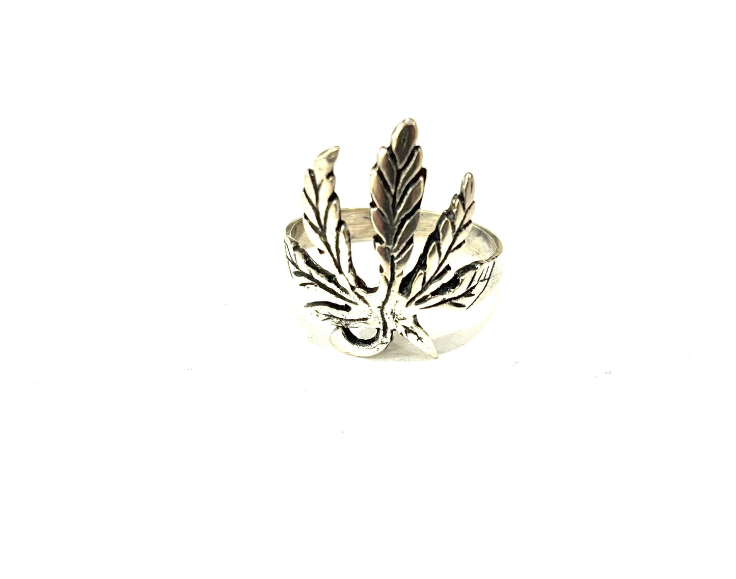 ANELLO FOGLIA CANAPA ARGENTO 925