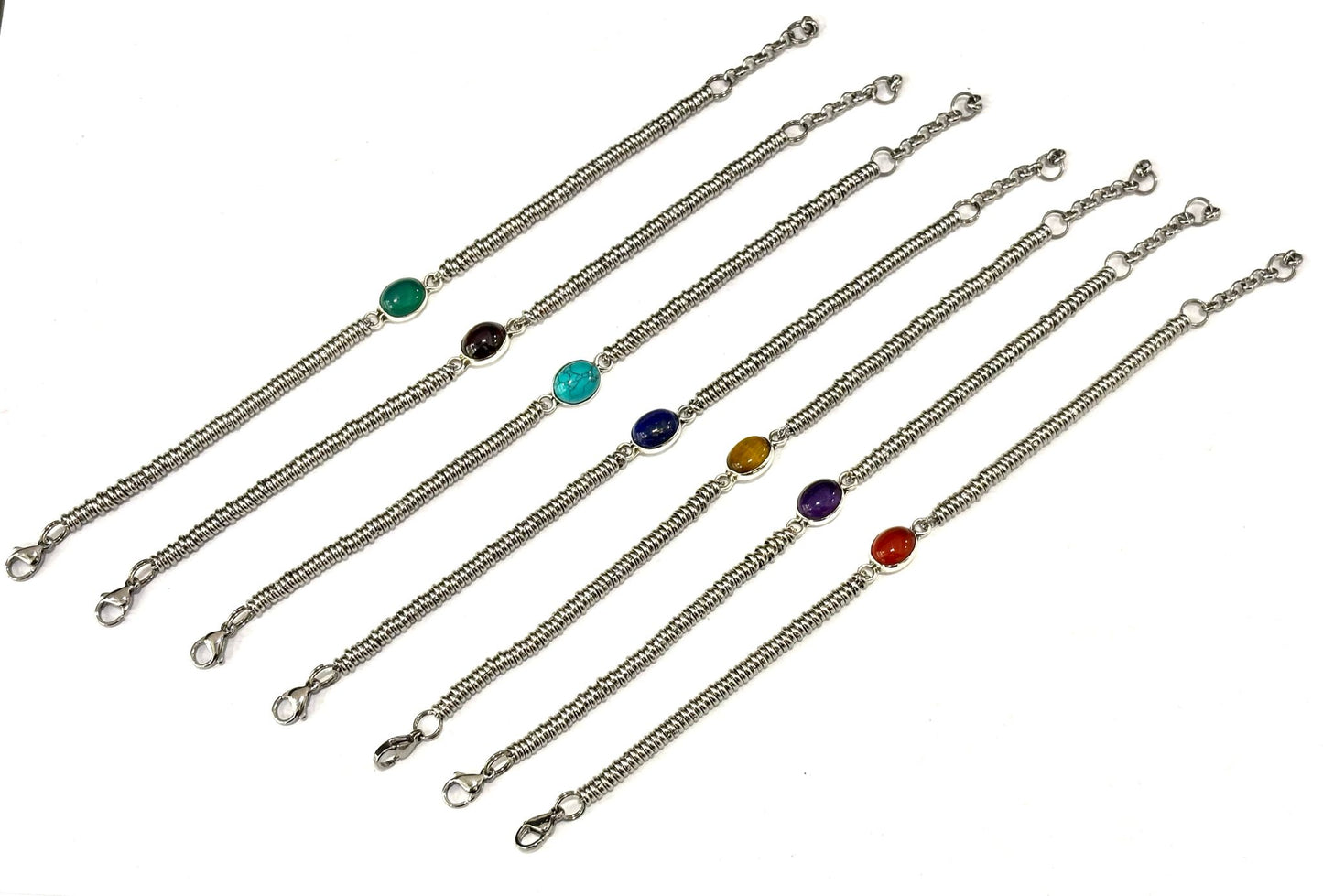 BRACCIALE ROLLERSTONE ACCIAIO - CENTRALE PIETRA NATURALE INCASTONATA IN ARGENTO 925