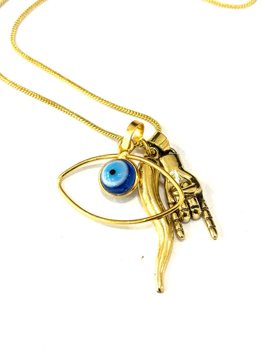 COLLANA OTTONE CON CIONDOLI PORTAFORTUNA