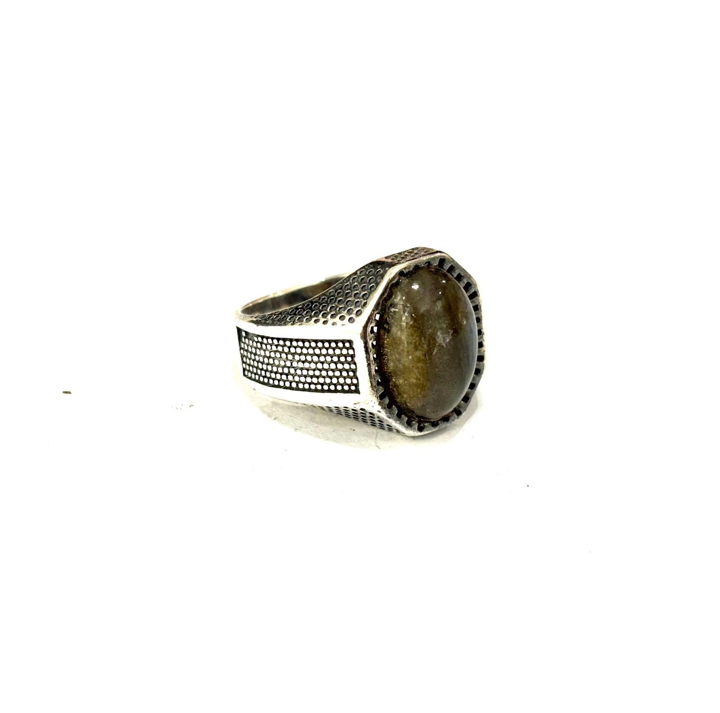 ANELLO LABRADORITE OVALE CABOCHON - ARGENTO 925 BRUNITO