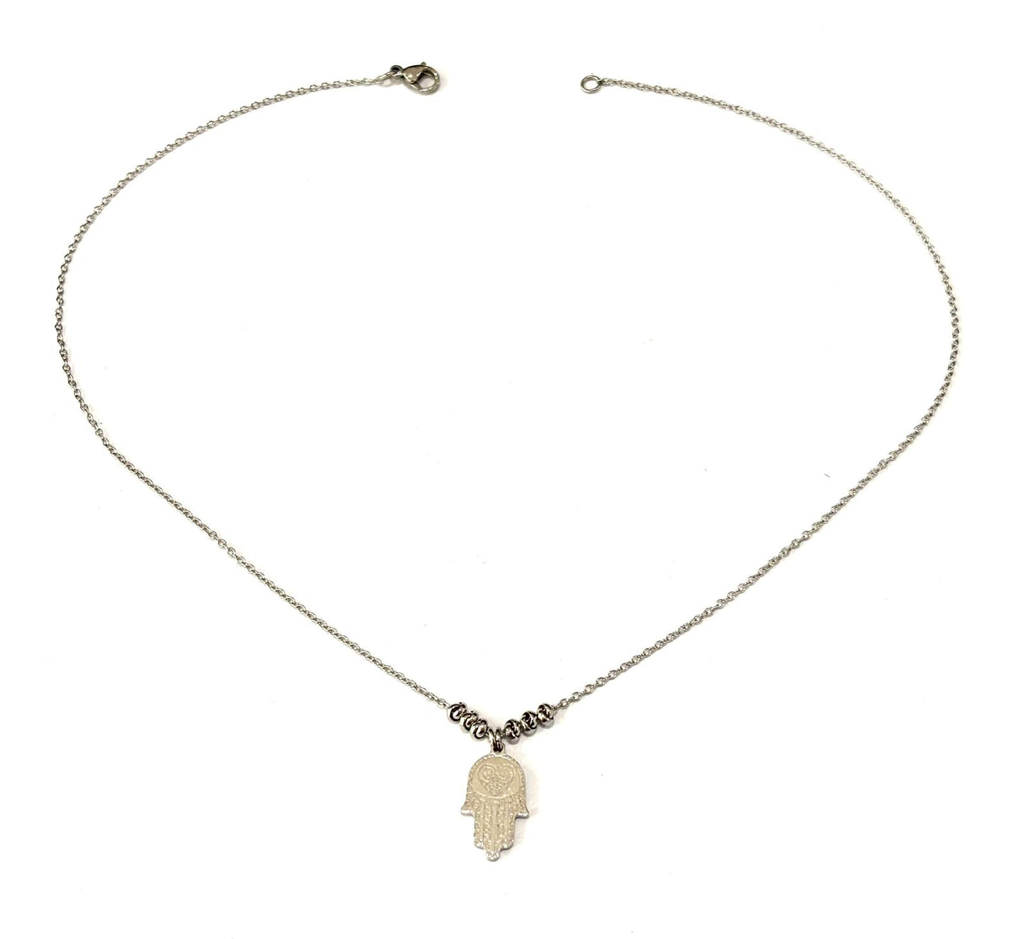 COLLANA MANO DI FATIMA - CATENINA ACCIAIO - CIONDOLO ARGENTO 925 RODIO