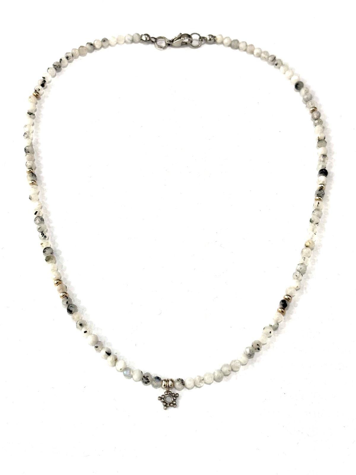 COLLANA GIROCOLLO LABRADORITE BIANCA SFACCETTATA - STELLA ARGENTO 925