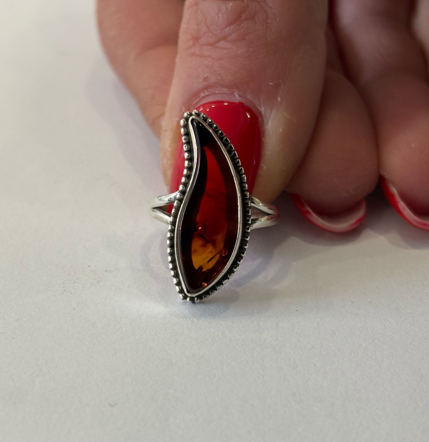 ANELLO AMBRA DECORATO - ARGENTO 925