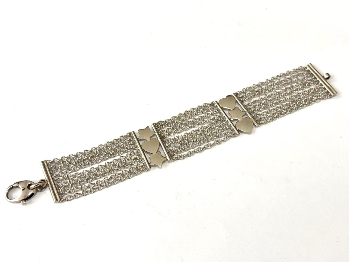 BRACCIALE ARGENTO 925 RODIO - CATENE MULTIPLE CON CUORI E STELLE