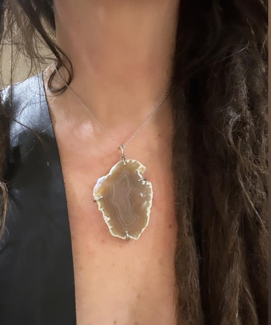 CIONDOLO FETTA AGATA MARRONE - ARGENTO 925