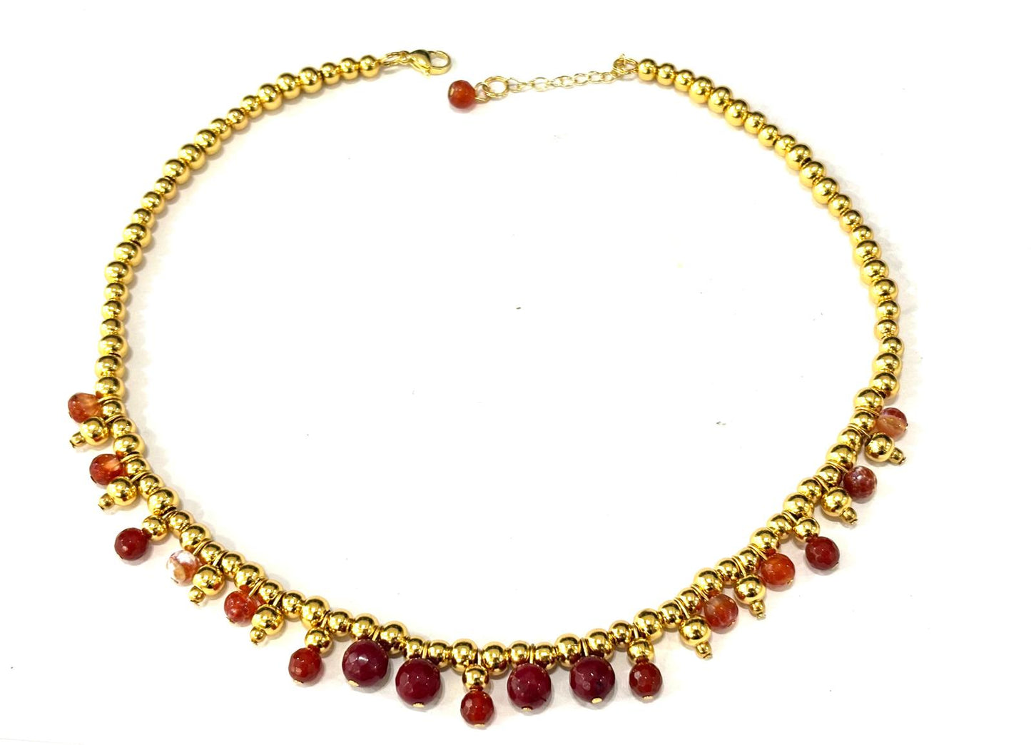 COLLANA BUBBLES ACCIAIO GOLD - GIADA RUBY, AGATA FUOCO, CORNIOLA