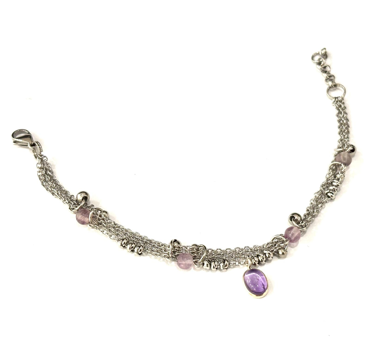 BRACCIALE MULTIFILO ACCIAIO - PIETRE NATURALI - CIONDOLO PIETRA NATURALE ARGENTO 925