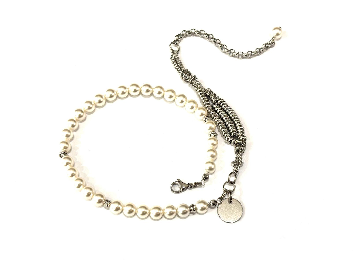 BRACCIALE DOPPIO GIRO SUTŌNCHĒN - PERLE di MAIORCA 6mm - ACCIAIO