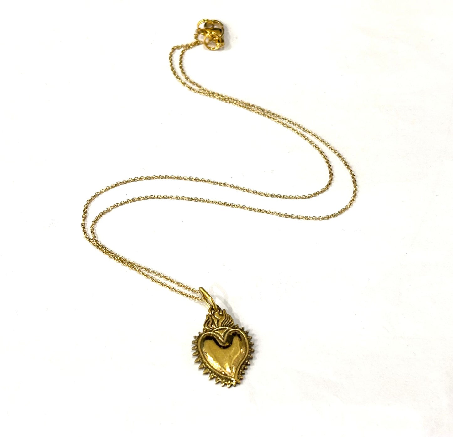 COLLANA CUORE SACRO OTTONE - CATENINA FORZATINA ACCIAIO