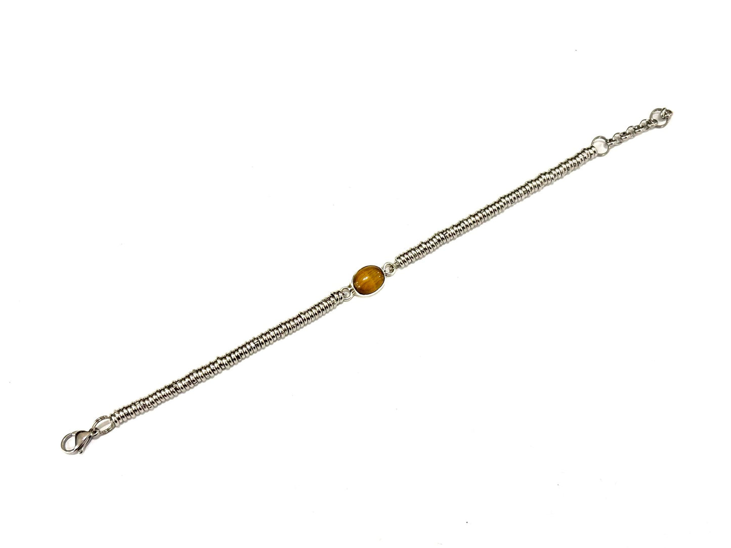 BRACCIALE ROLLERSTONE ACCIAIO - CENTRALE PIETRA NATURALE INCASTONATA IN ARGENTO 925