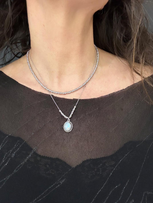 COLLANA DELICIOUS ACCIAIO - CIONDOLO PIETRA DI LUNA ARGENTO 925