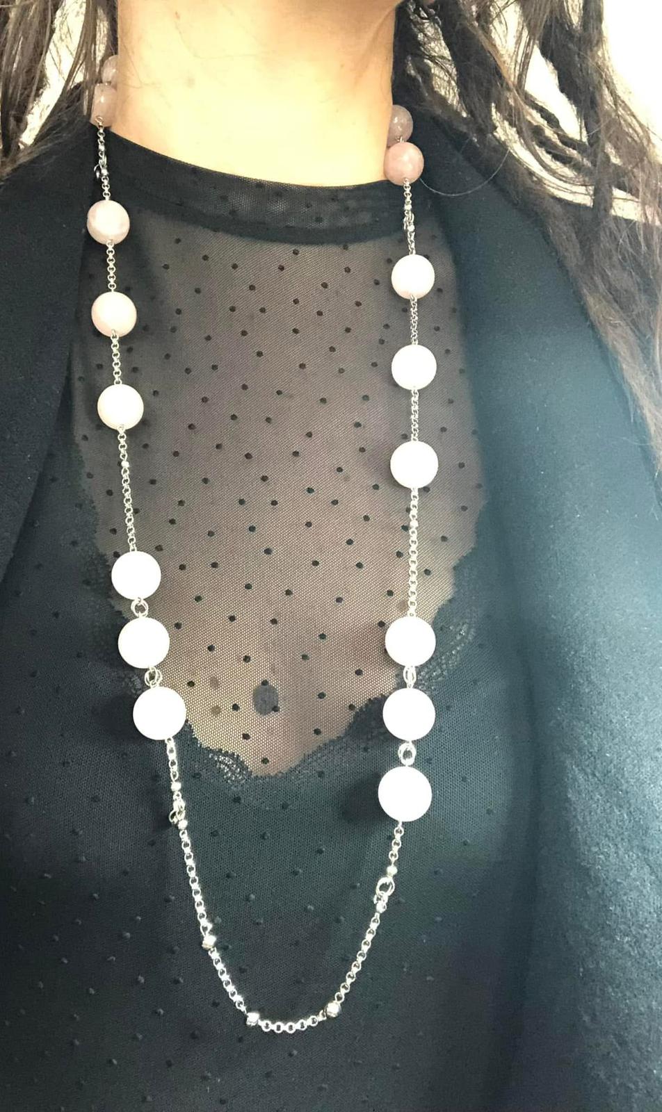 COLLANA IN ACCIAIO CON PIETRE NATURALI DI QUARZO ROSA DI 15MM
