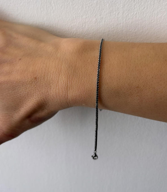 BRACCIALE TENNIS NERO MICRO - ARGENTO 925