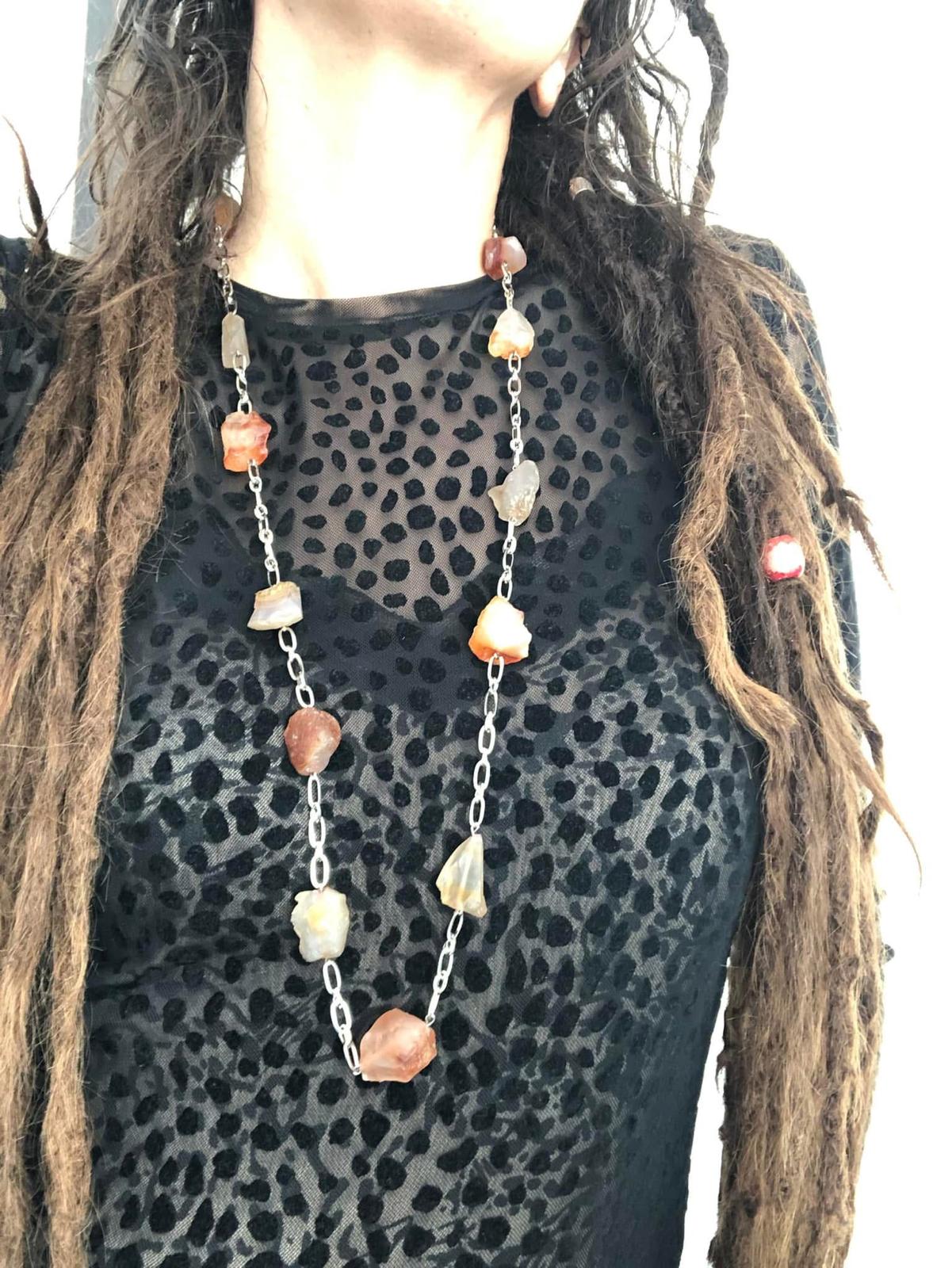 COLLANA ACCIAIO CON PIETRA NATURALI IN CORNIOLA GREZZA