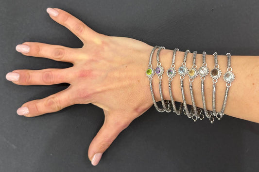 BRACCIALE ROLLERSTONE ACCIAIO - CENTRALE PIETRA NATURALE INCASTONATA IN ARGENTO 925