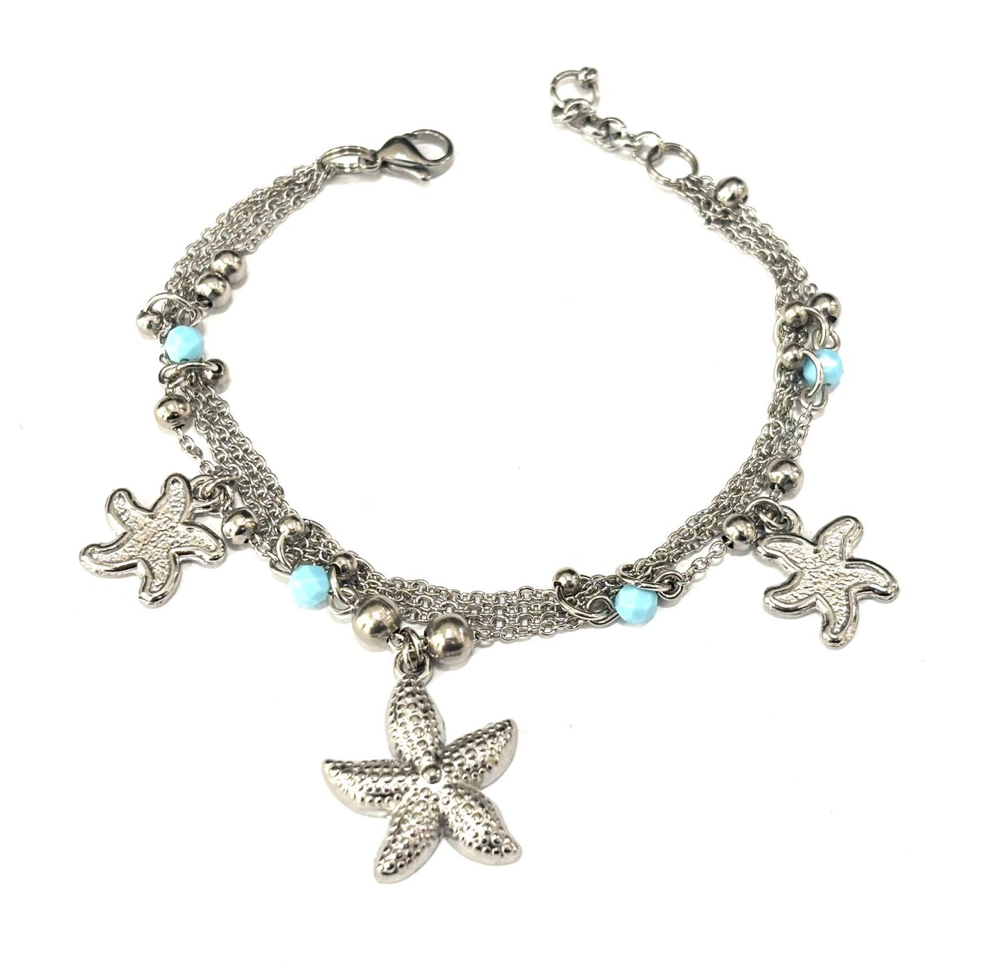 BRACCIALE MULTIFILO ACCIAIO - PASTA DI TURCHESE - STELLE MARINE ACCIAIO