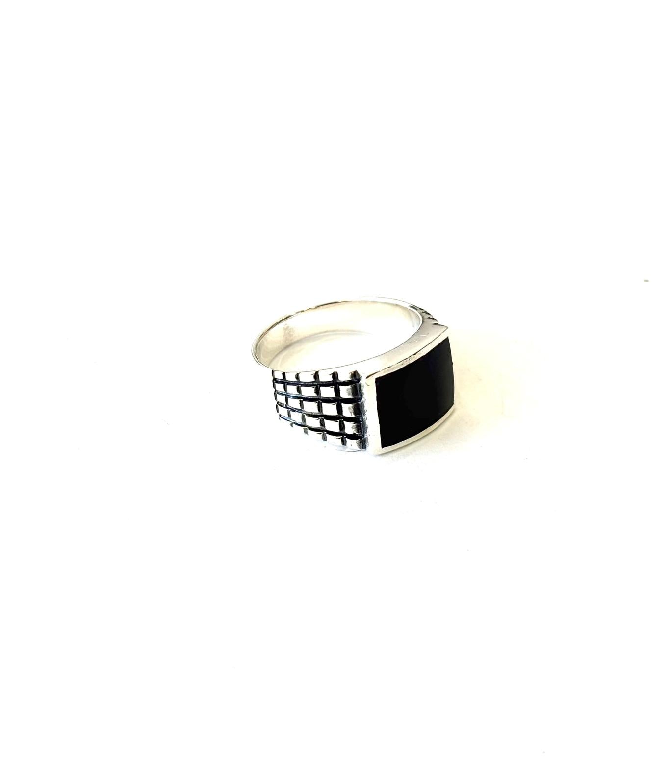 ANELLO ONICE RETTANGOLARE ARROTONDATO - ARGENTO 925