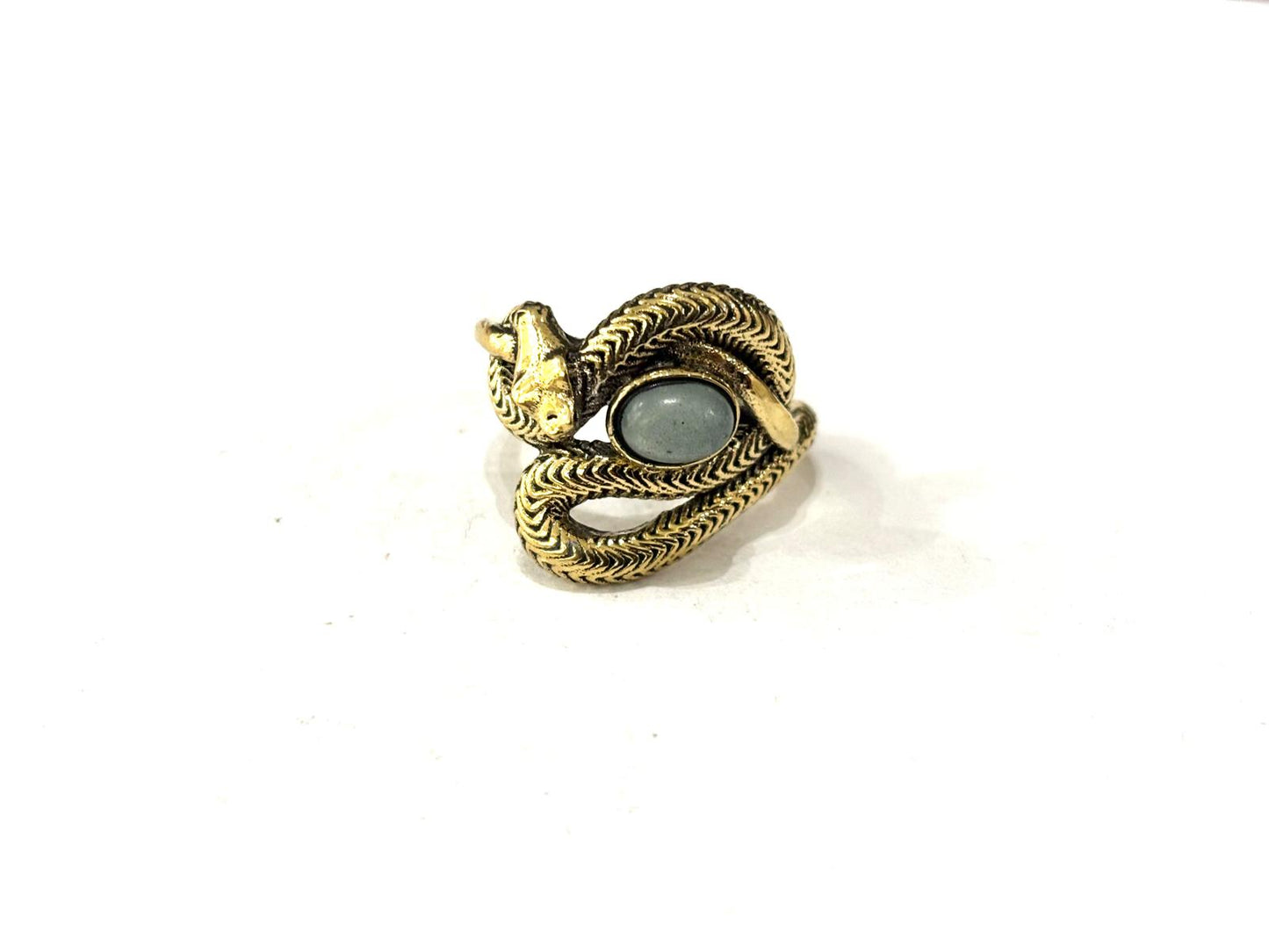 ANELLO OTTONE SERPENTE AVVOLTO - AMETISTA - ACQUAMARINA
