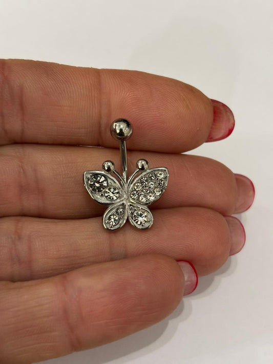 PIERCING OMBELICO FARFALLA - ACCIAIO 316L - STRASS