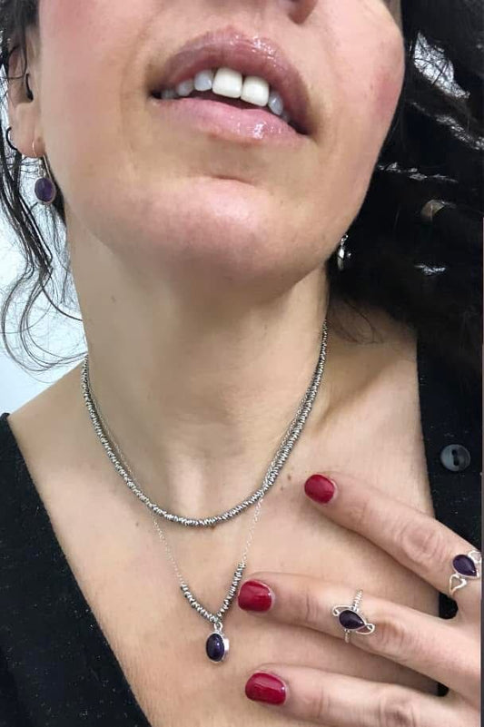 COLLANA DELICIOUS ACCIAIO - CIONDOLO AMETISTA ARGENTO 925