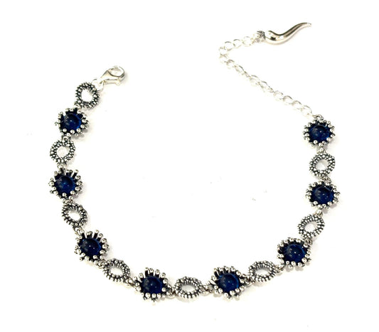 BRACCIALE LAVORAZIONE MICROSFERE E PIETRE NATURALI - ARGENTO 925 BRUNITO