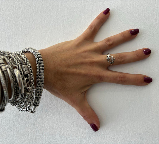 ANELLO FOGLIA DI ULIVO ARGENTO 925 - REGOLABILE