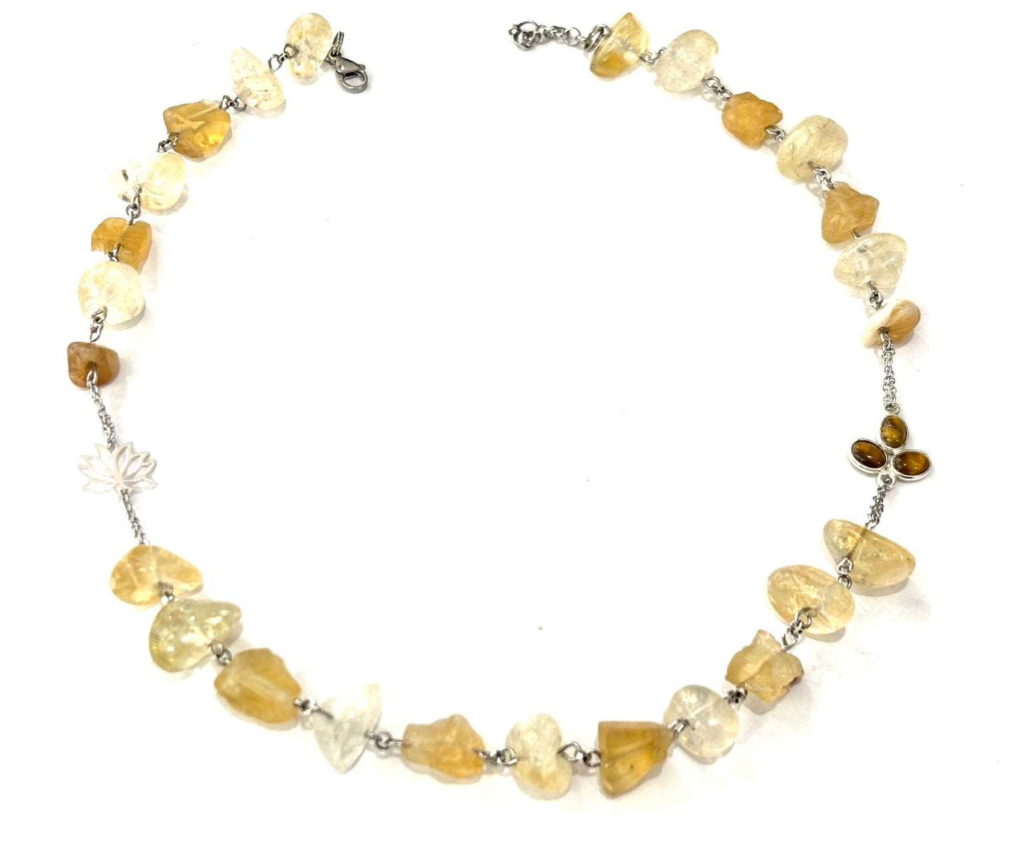 COLLANA GIROCOLLO HARMONIA - QUARZO CITRINO - FIORE DI LOTO - OCCHIO DI TIGRE ARGENTO 925