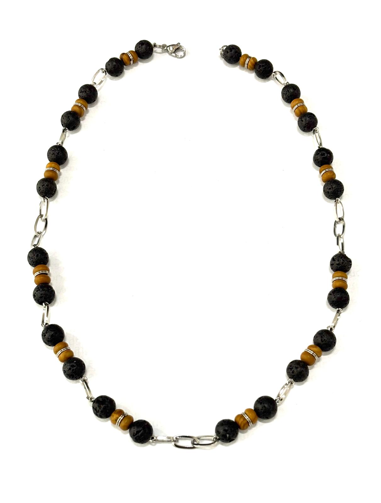 COLLANA ELEMENTA ACCIAIO - SANDALWOOD - PIETRA LAVICA