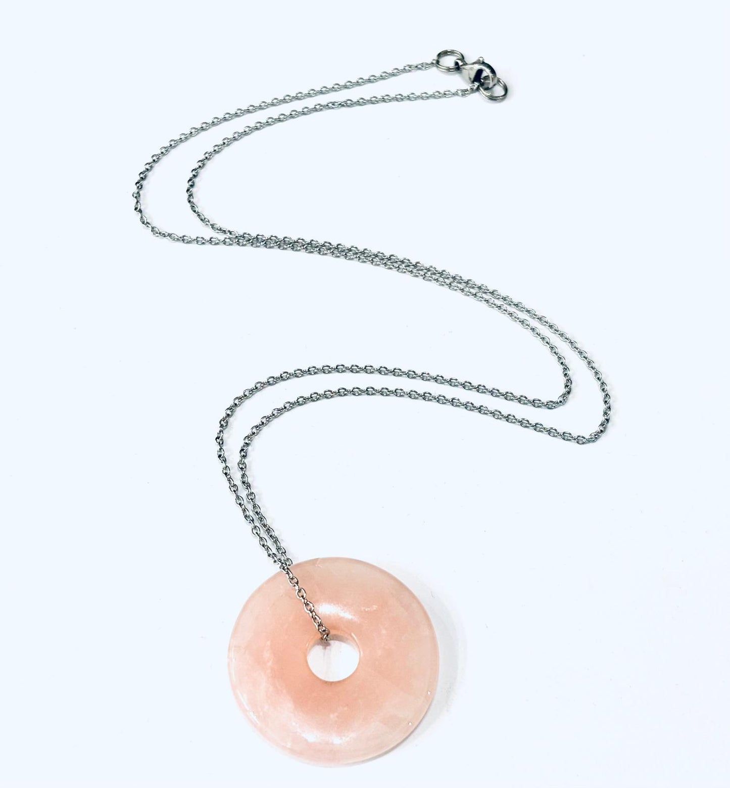 COLLANA CATENINA ACCIAIO - QUARZO ROSA CIAMBELLA