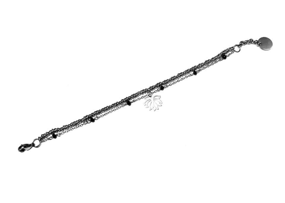 BRACCIALE ACCIAIO - FIORE DI LOTO ARGENTO 925 - PIETRA DEL SOLE SFACCETTATO