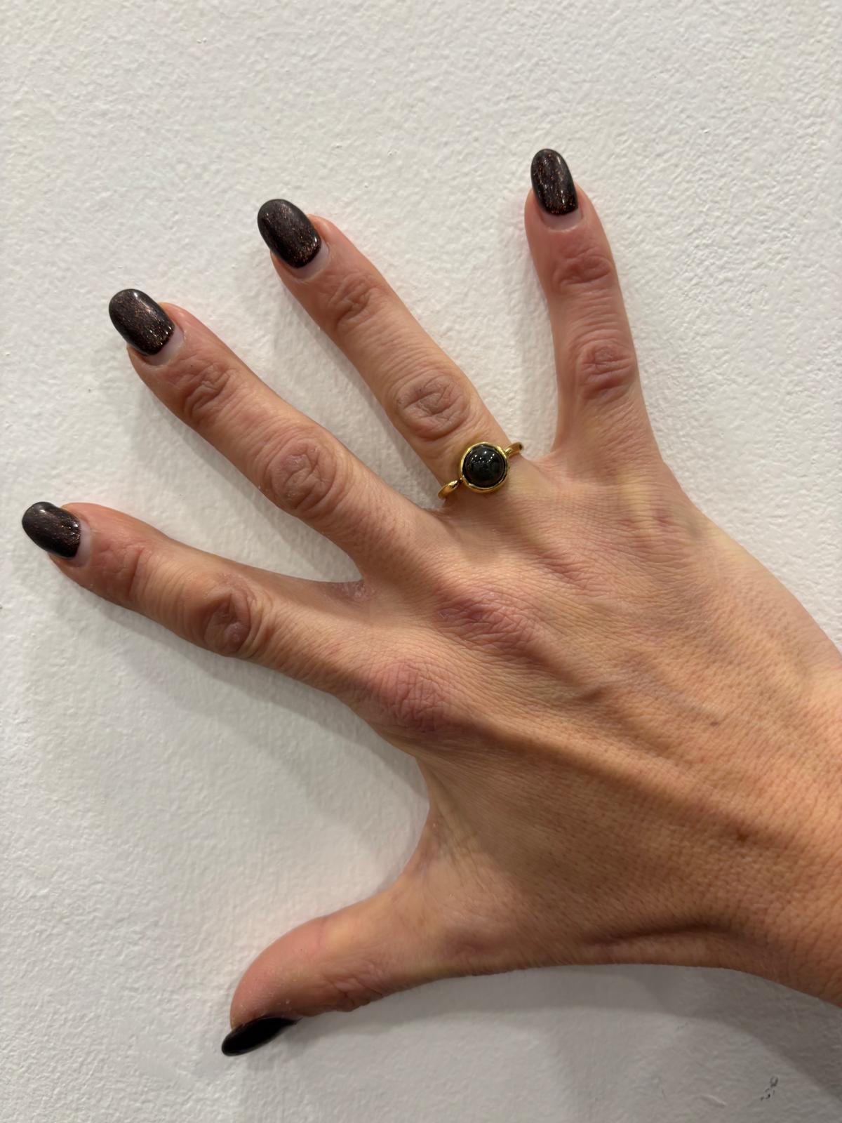 ANELLO OTTONE - LABRADORITE GRIGIA