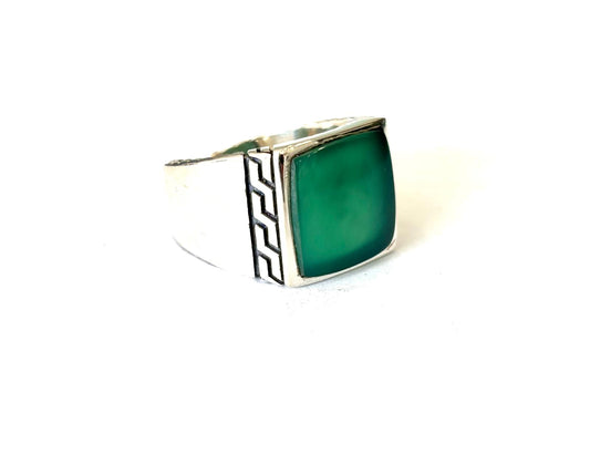 ANELLO GIADA VERDE PIATTA QUADRATA - ARGENTO 925