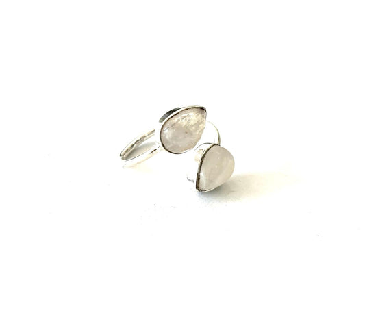 ANELLO GOCCE DI PIETRA DI LUNA CABOSCHON - REGOLABILE - ARGENTO 925