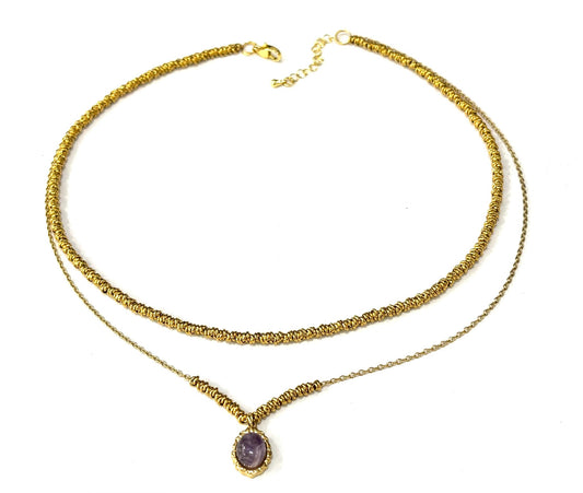 COLLANA DELICIOUS ACCIAIO PVD GOLD - CIONDOLO PIETRE NATURALI OVALE ACCIAO PVD GOLD