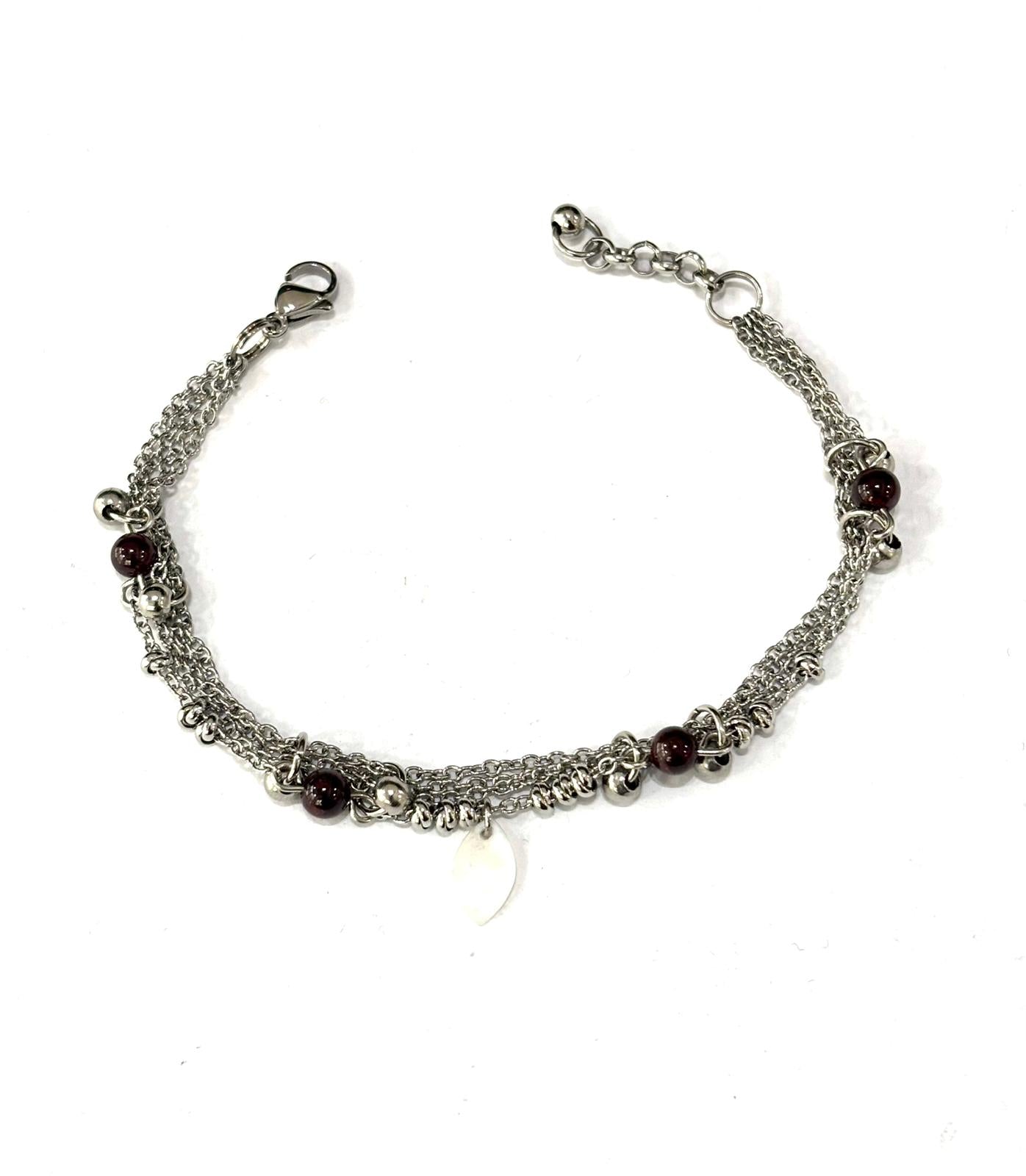 BRACCIALE MULTIFILO ACCIAIO - GRANATO - MADREPERLA