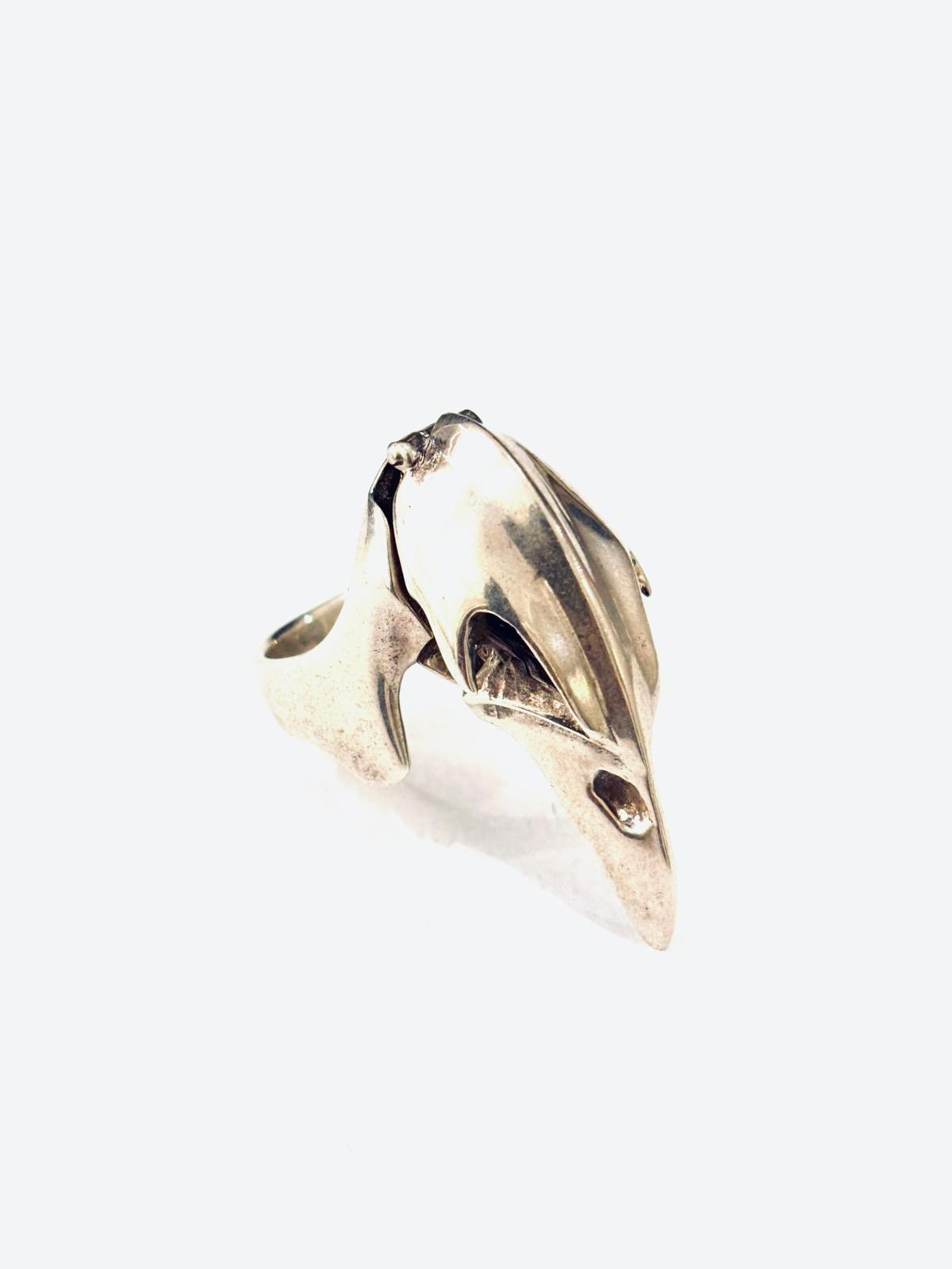 ANELLO TESCHIO DI UCCELLO CON SCOMPARTO SEGRETO ARGENTO 925