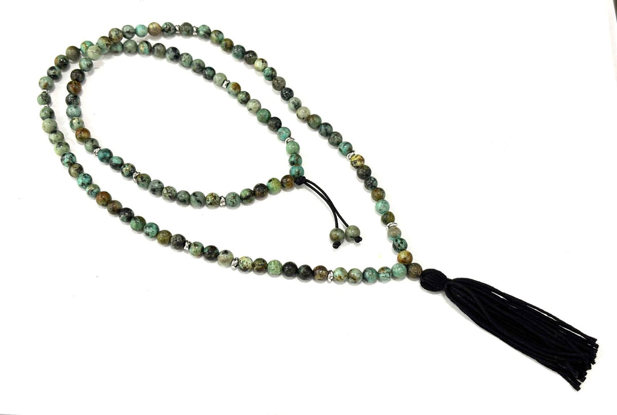 COLLANA MALA TIBETANO - TURCHESE AFRICANO 6MM