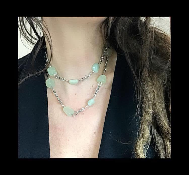 COLLANA ACCIAIO CON PIETRE NATURALI IN GIADA BURATTATA