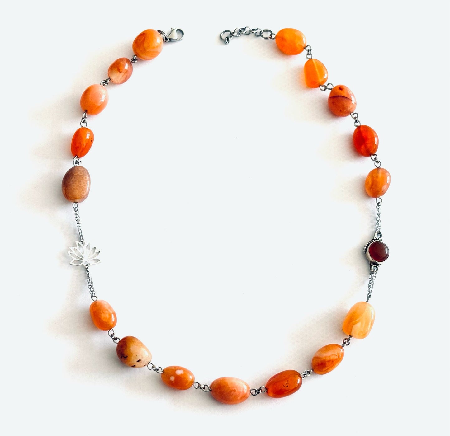 COLLANA GIROCOLLO HARMONIA - CORNIOLA - FIOR DI LOTO ARGENTO 925 - CORNIOLA ARGENTO 925