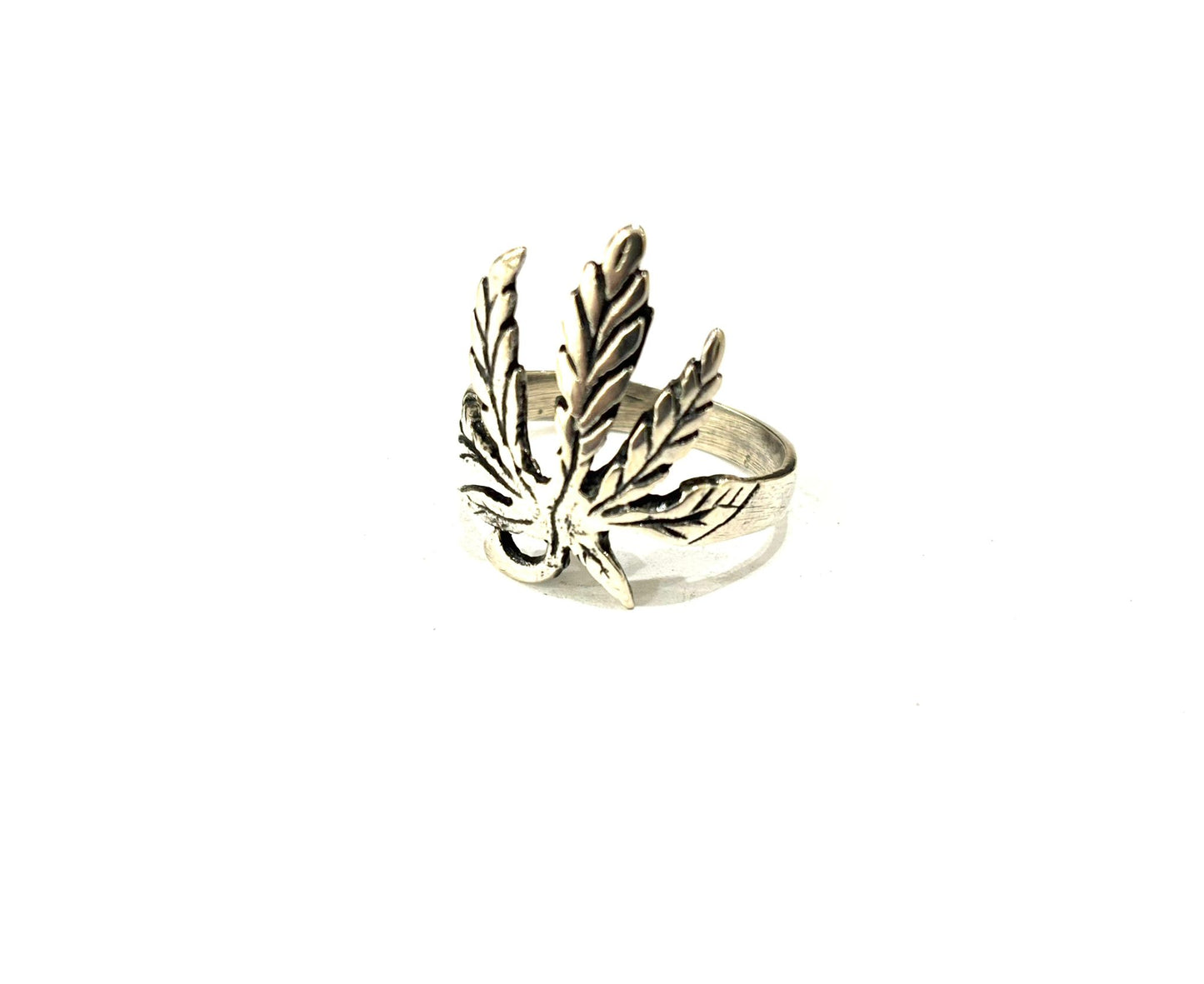 ANELLO FOGLIA CANAPA ARGENTO 925
