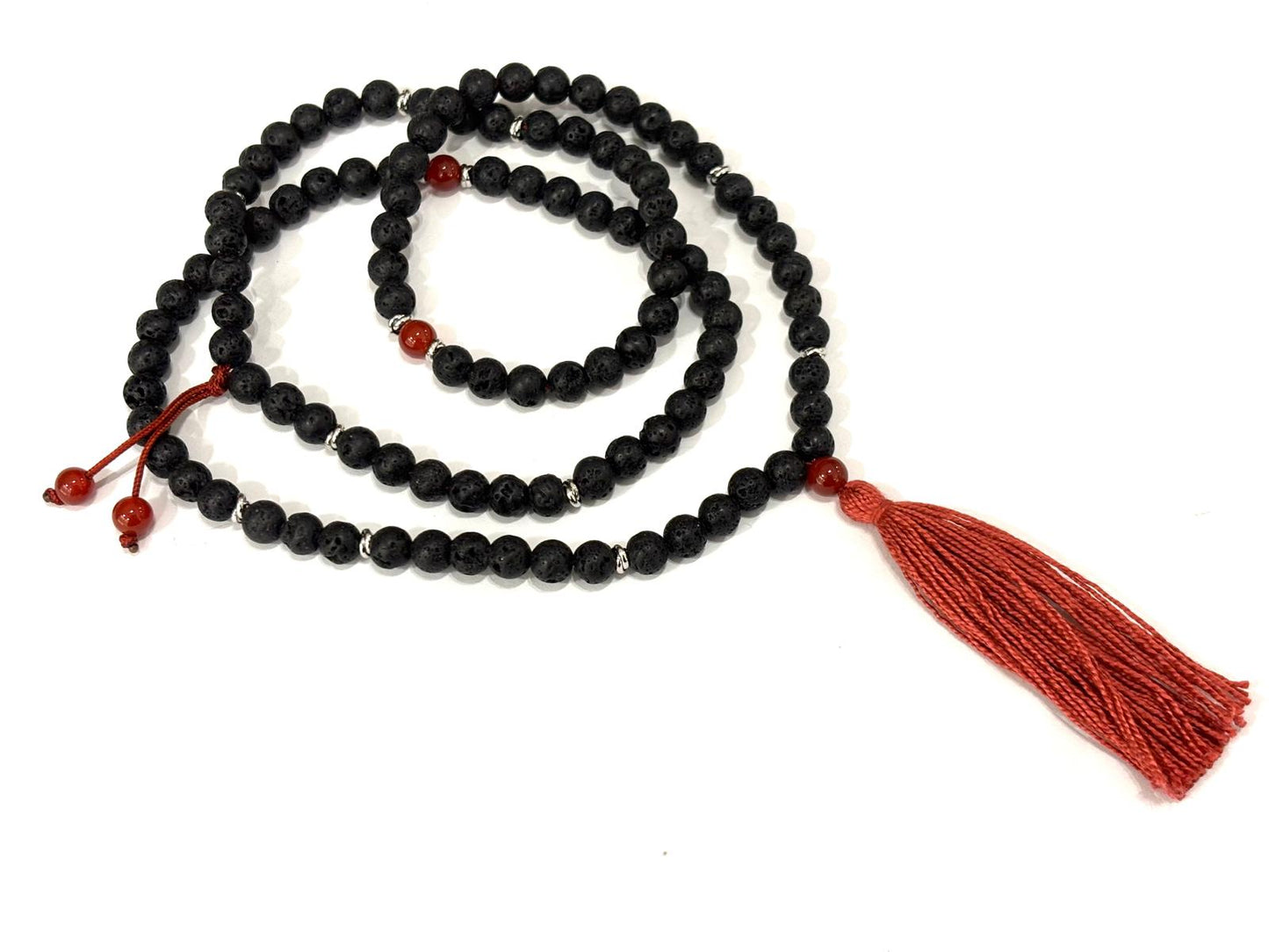 COLLANA MALA TIBETANO - PIETRA LAVICA E CORNIOLA 6MM
