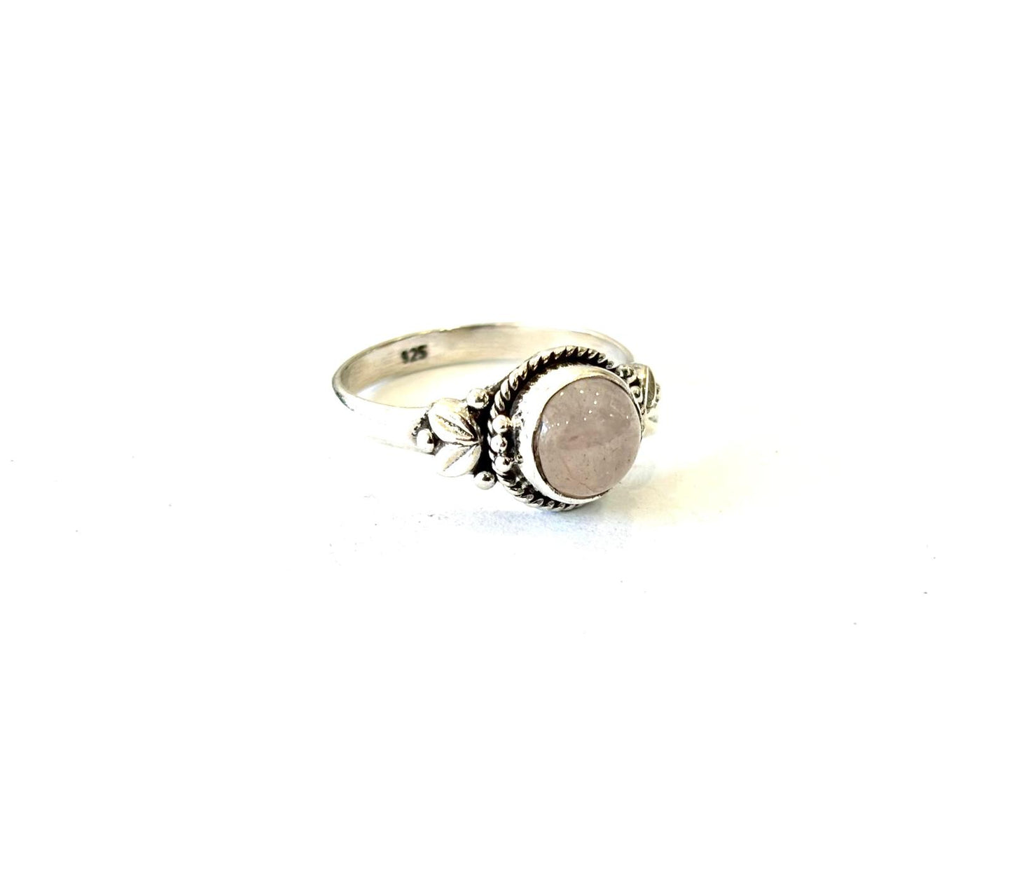 ANELLO QUARZO ROSA TONDO CABOCHON - ARGENTO 925