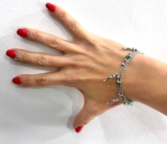 BRACCIALE MULTIFILO ACCIAIO - GIADA VERDE - CORNETTI ACCIAIO