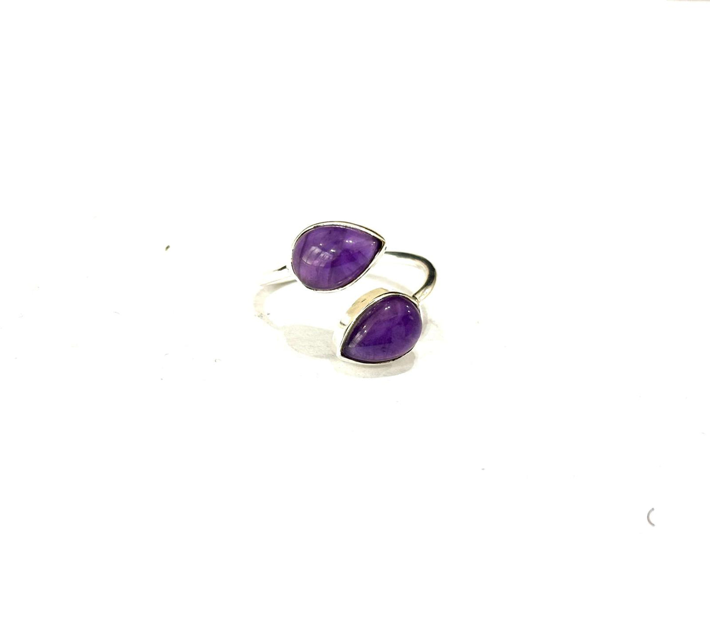 ANELLO GOCCE DI AMETISTA CABOCHON - REGOLABILE - ARGENTO 925